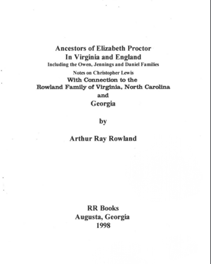 Ancestors of Elizabeth Proctor...With Connection to the Rowland Family