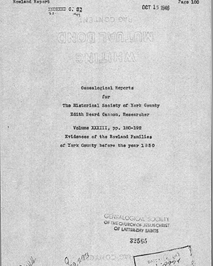 Evidences of the Rowland Families of York County before the year 1850