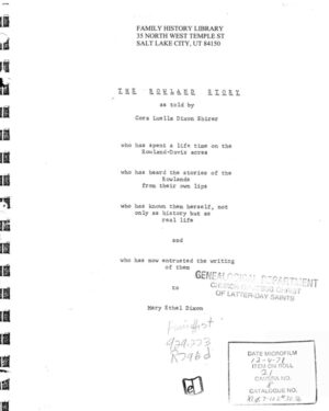 The Rowland Story as told by Cora Luella Dixon Shirer, by Mary Ethel Dixon, 1970