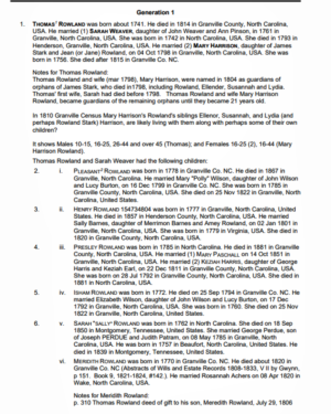 Descendants of Thomas Rowland of Granville County, NC